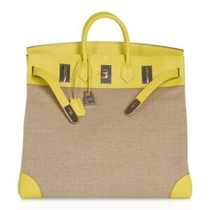 shop-hermes-hac-50-lime-canvas-t Hermes HAC Birkin 50 Bag Lime Evercolor & Ficelle Toile with Palladium Hardware