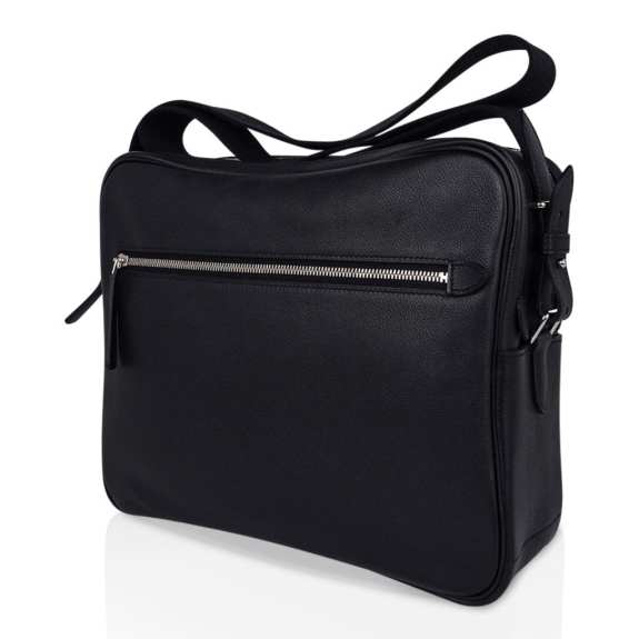 Hermès Hebdo Reporter Messenger Bag Black Evergrain Leather with Palladium Hardware
