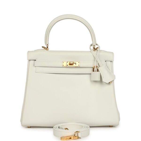 Hermès Kelly Retourne 25 New White Swift Gold Hardware